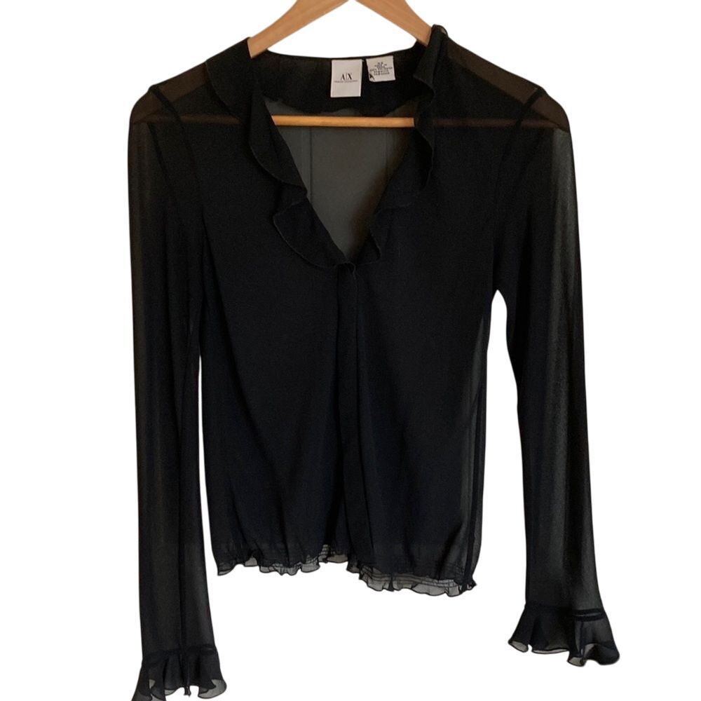 Armani Exchange Sheer Black Button Front Top Size‎ XS
